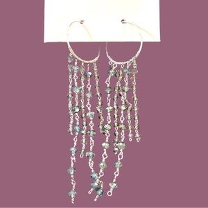 NWT Serefina Anthropologie Silver Dangle Earrings with blue & clear rhinestones